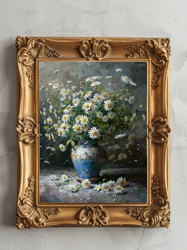 Art Print Digital Set of 3 vintage Renaissance paintings of roses, daisies and marigold flowers. Wall art. Home Decor. Instant download.