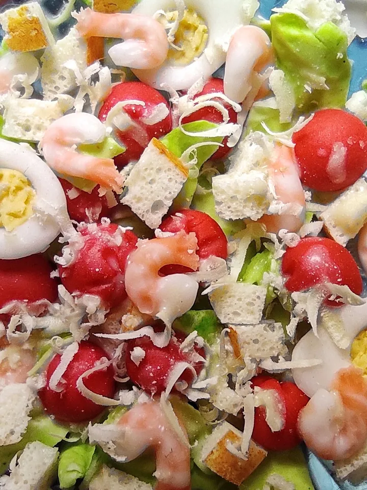 Realistic Caesar salad with shrimps - realistic salad - doll food - barbie food - food for dolls - miniature - mini food