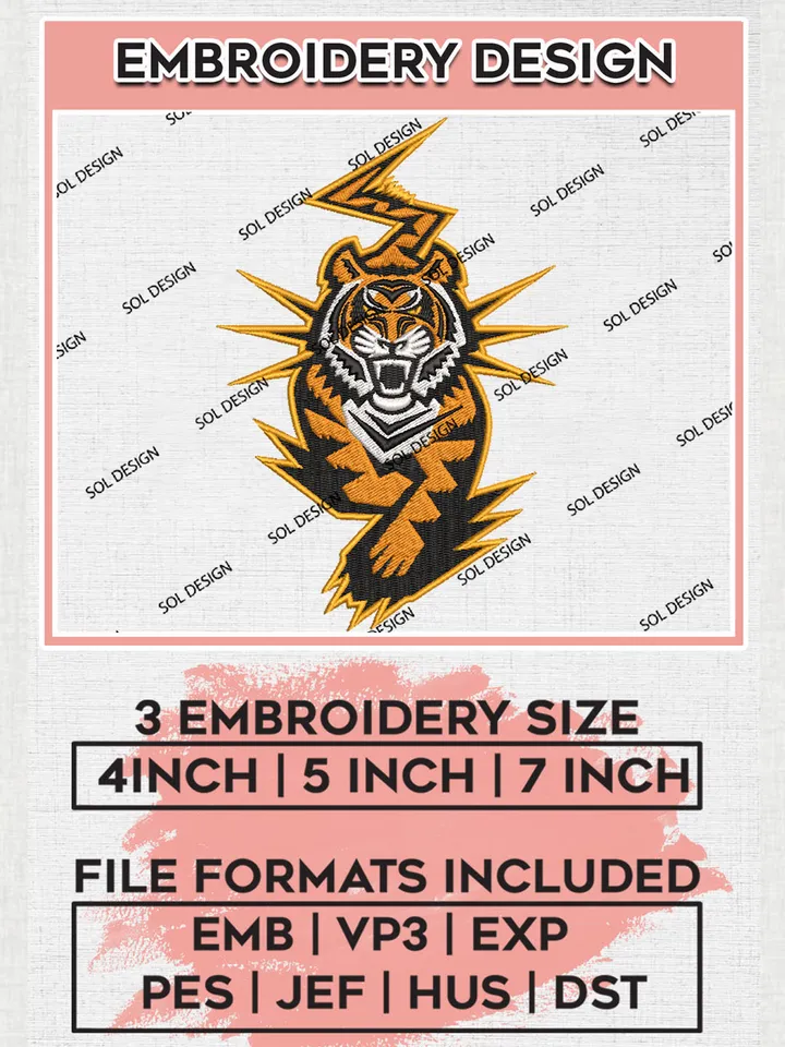 Idaho State Bengals College Team Mascot Logo Embroidery Design Files, NCAA Idaho State Bengals Machine Embroidery, NCAA Teams, 3 sizes, NCAA Machine embroidery designs, Digital Download