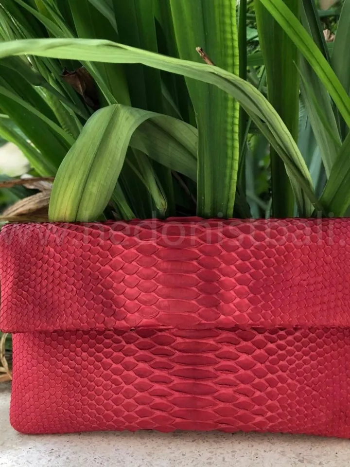Genuine Python Skin Envelope Red Clutch | Exotic Leather Bags | Small Classy Handmade Clutch | Flat women Elegant Evening Clutch| Snake Bag