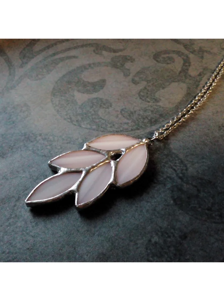 Glass spike necklace, Stained glass necklace, Leaves art deco necklace, Leaf branch pendant, Elven fairy jewelry