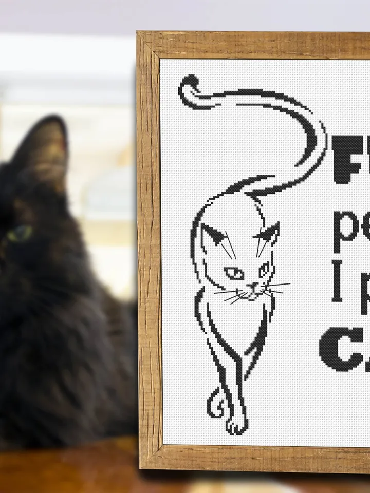 Cat quotes cross stitch pattern download PDF, Fuck people I prefer cats, Black cat silhouette cross stitch chart, Easy beginner stitch #Q15