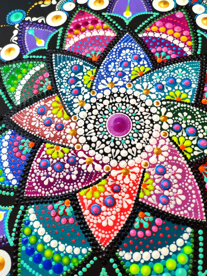 Mandala Acrylic Painting Original Dot Art on the Canvas 30 by 40 cm / 12 by 16 "