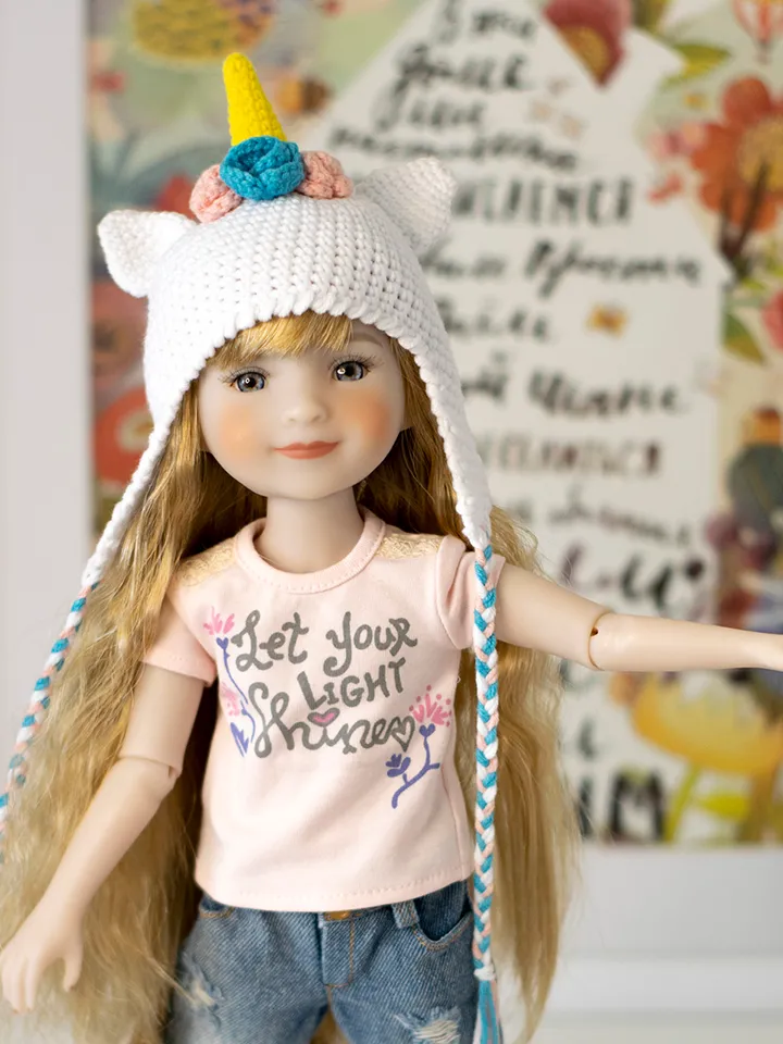 Unicorn hat with ears for doll Ruby Red Fashion Friends doll 14.5 inch, RRFF Halloween costume, Ruby Red doll clothes