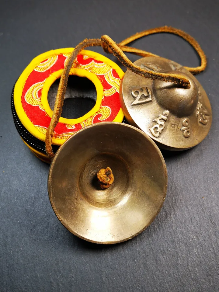 Gandhanra 6.5cm Tibetan Cymbals,Tingsha Bell,Buddhism Ritual Implement,Handmade in Nepal,Om Mani Padme Hum Mantra