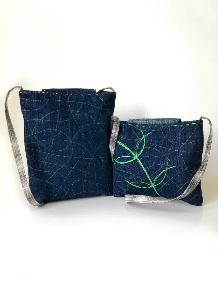 Handmade Small Denim Hand Embroidered Purses for Women, Handcrafted Boho Style Shoulder Bags - Floral Accents for Ladies. FREE SHIPPING!