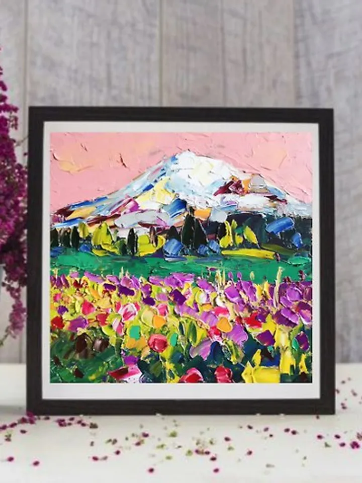 Mount Fuji Original Art Impasto Oil Painting landscapes Art Flower by Verafe