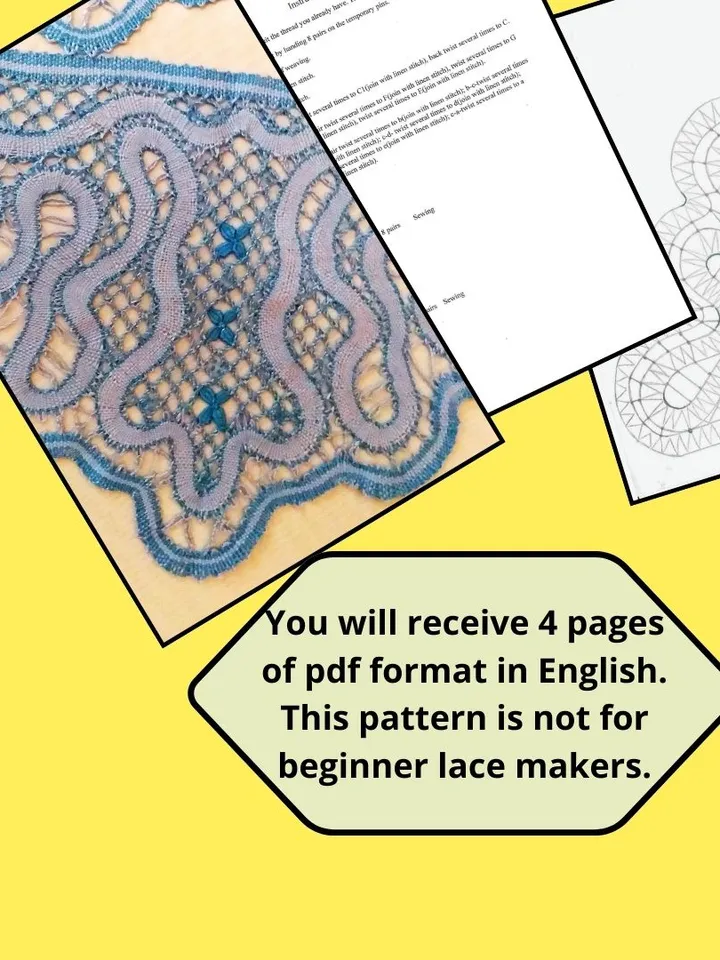 Pattern Lace Edges Blue for scarf Bobbins. Digital lace bobbins.