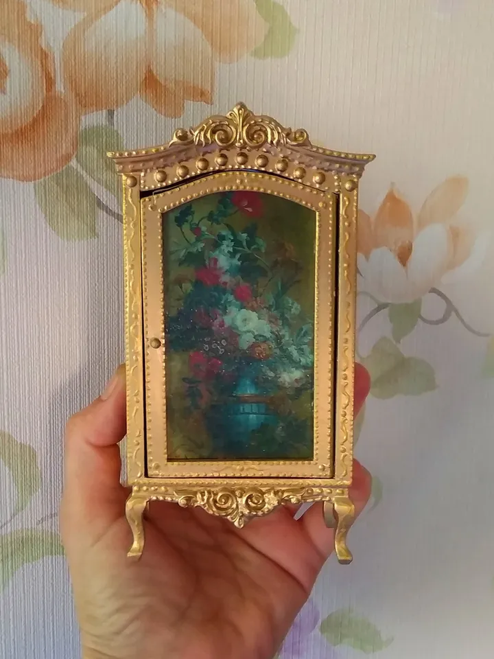 Golden Victorian Dollhouse Wardrobe. Doll Furniture. 1:12. Handmade.