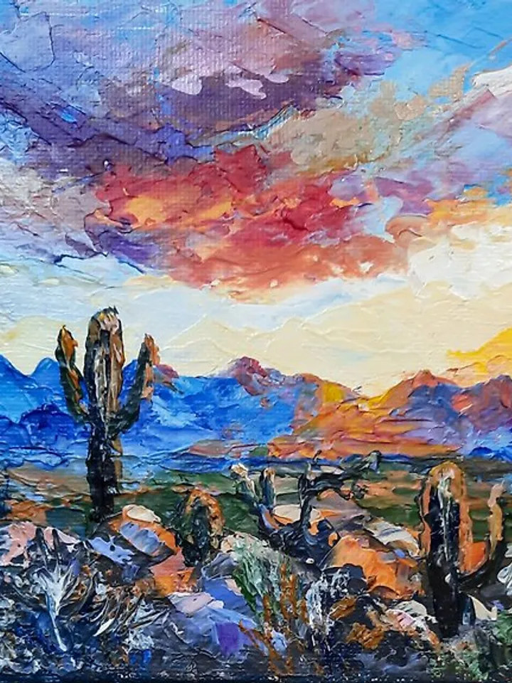Saguaro cactus art Original acrylic painting Arizona desert painting
