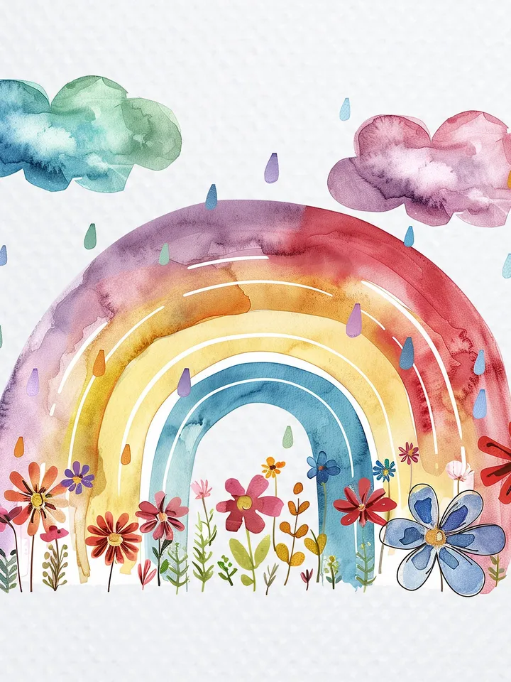 12 PNG Rainbows with Flowers Bundle, Nursery Watercolor Rainbow, Cute Rainbow clipart for sublimation, Digital download, Paper craft