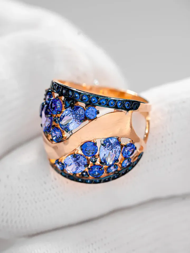 Ring Silver gold plated 925 assay value with tanzanite