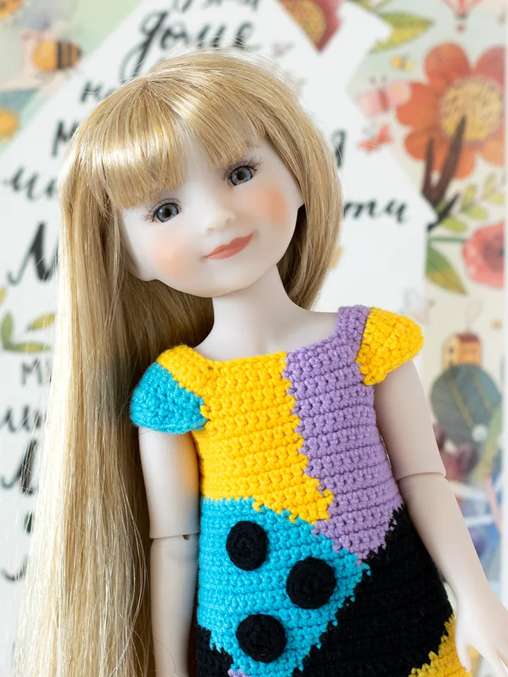 Dress for Ruby Red Fashion Friends doll for Halloween, Sally Nightmare Before Christmas Costume for 14-15 inch dolls