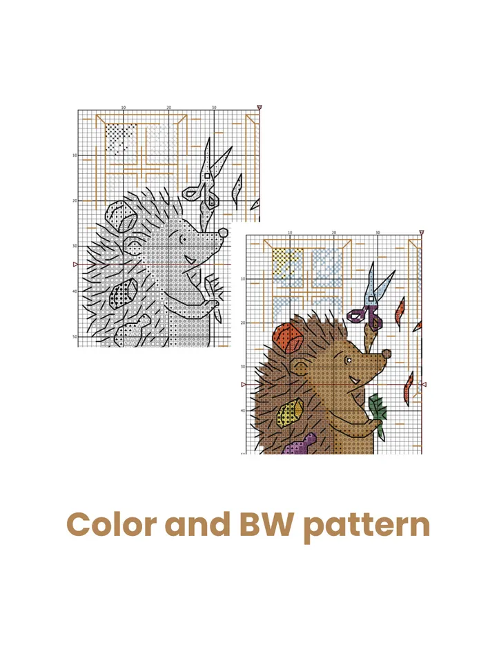 Cross Stitch Pattern PDF Haircut – Cute Hedgehog Trimming a Lion
