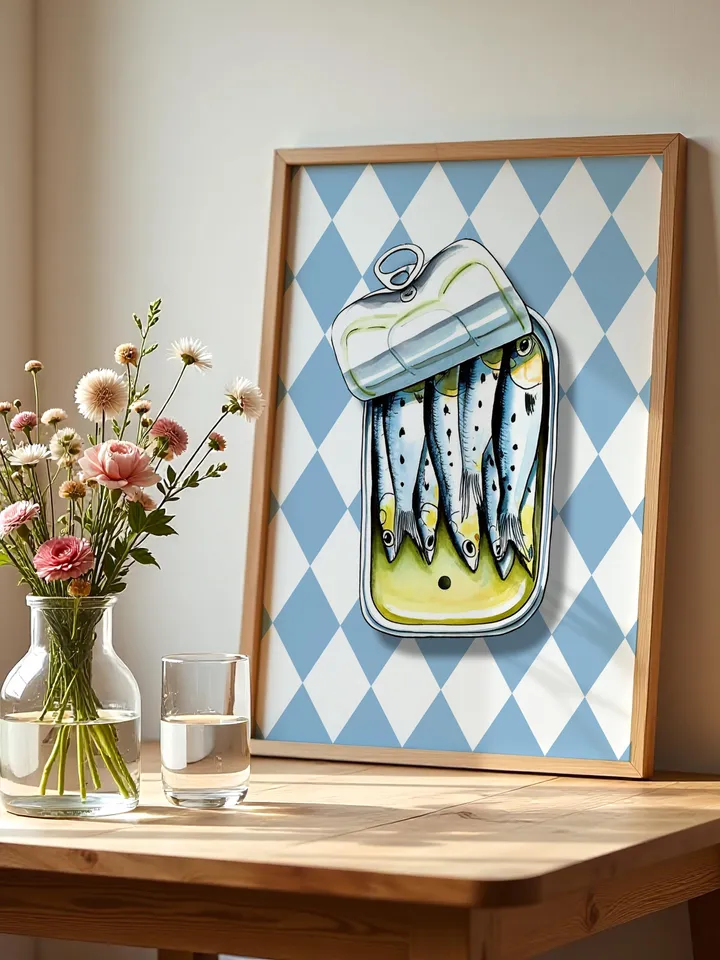 Sardines Print Sardine Tin Vintage Poster Retro Sardine Wall Art Fish Print Eclectic Wall Art Colorful Kitchen Art Maximalist Poster Digital