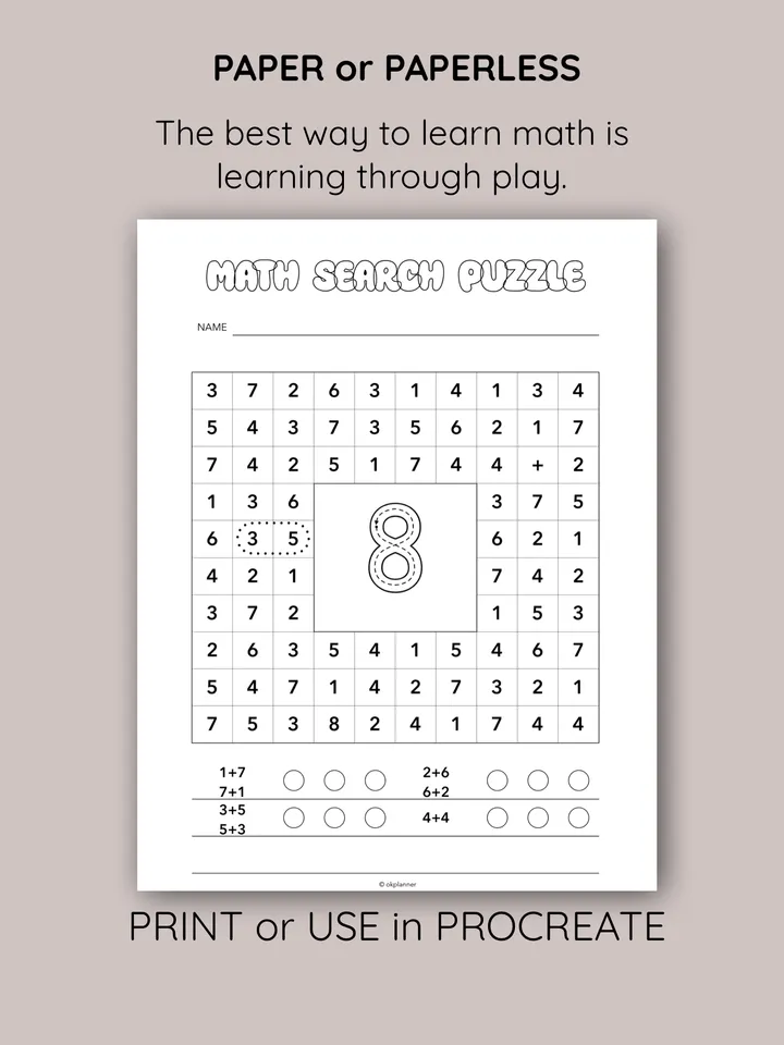 Fun Math Search Puzzle for Kids. Classroom math games. Homeschooling math tools. Math search activity. Number puzzle for kids. Focus and attention game. Printable math games.