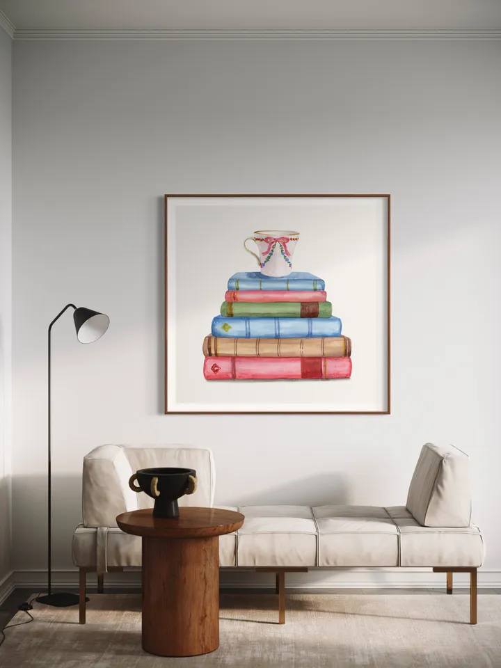 Vintage Book Art Print, Watercolor Painting Poster, Vintage Book Art, Watercolor Book Art, Home Office Wall Art, Stack Of Books, Library Art