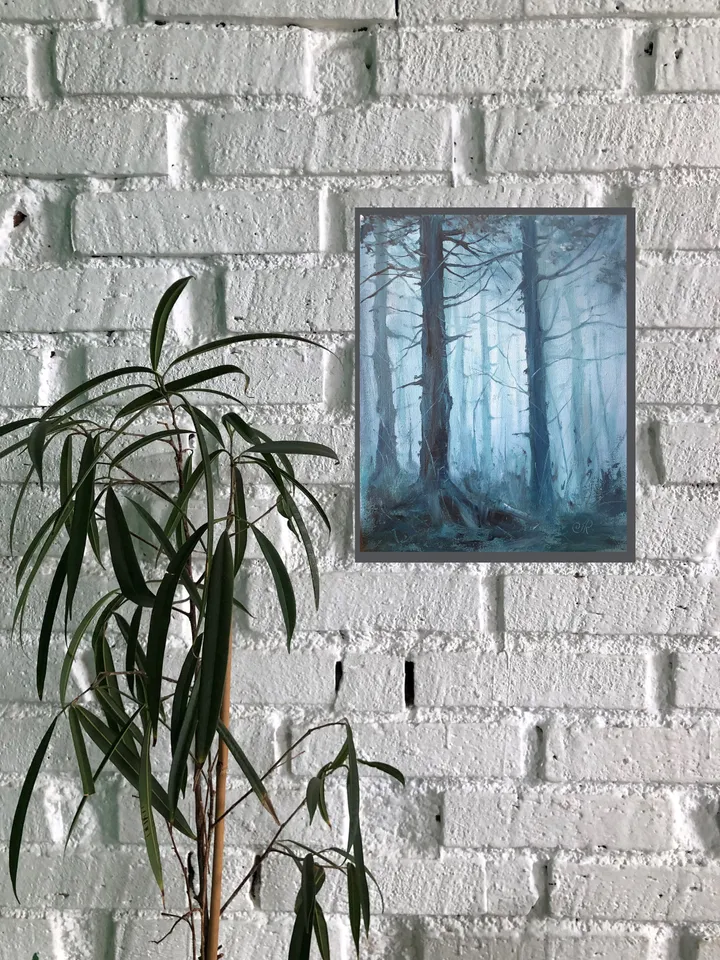 Original Oil Landscape Trees Painting Foggy Forest Wall art Forest Painting