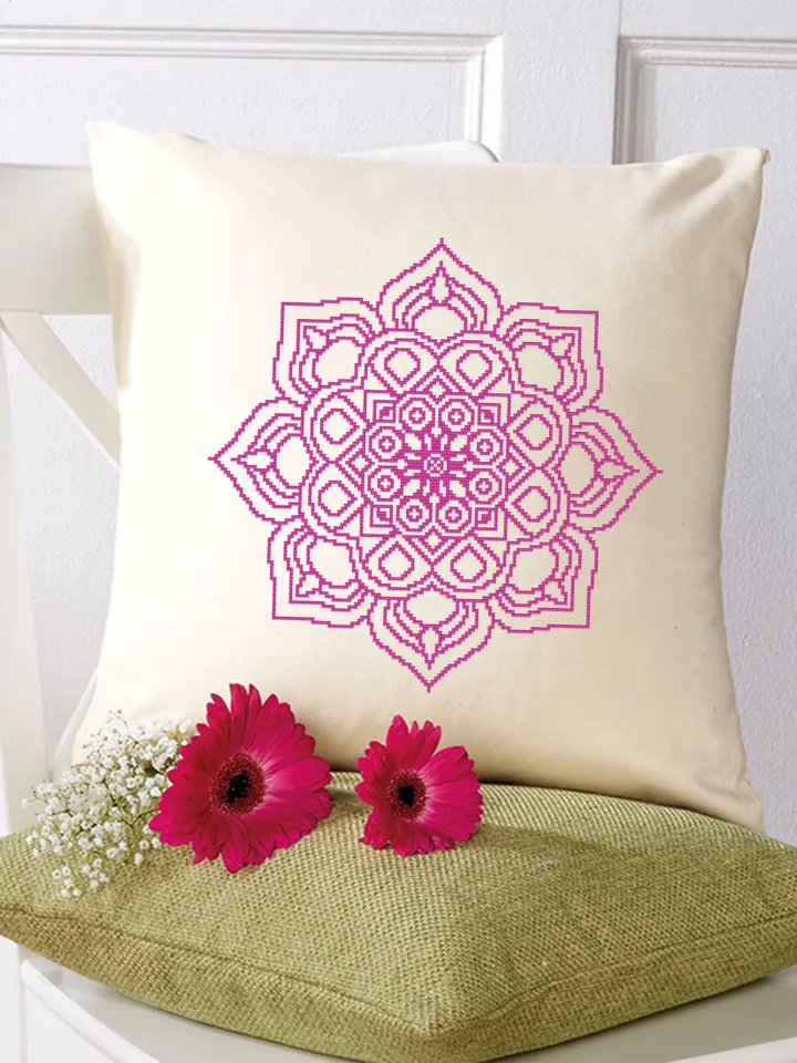 Mandala cross stitch pattern download PDF, Modern mandala ornament cross stitch chart, Monochrome geometric pattern hand embroidery PDF #M42