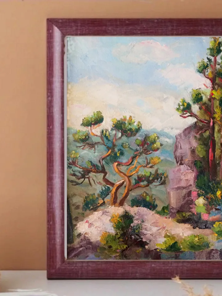Original Oil Painting on Canvas, Landscape Wall Art Pine Tree, Mountain Fine Art