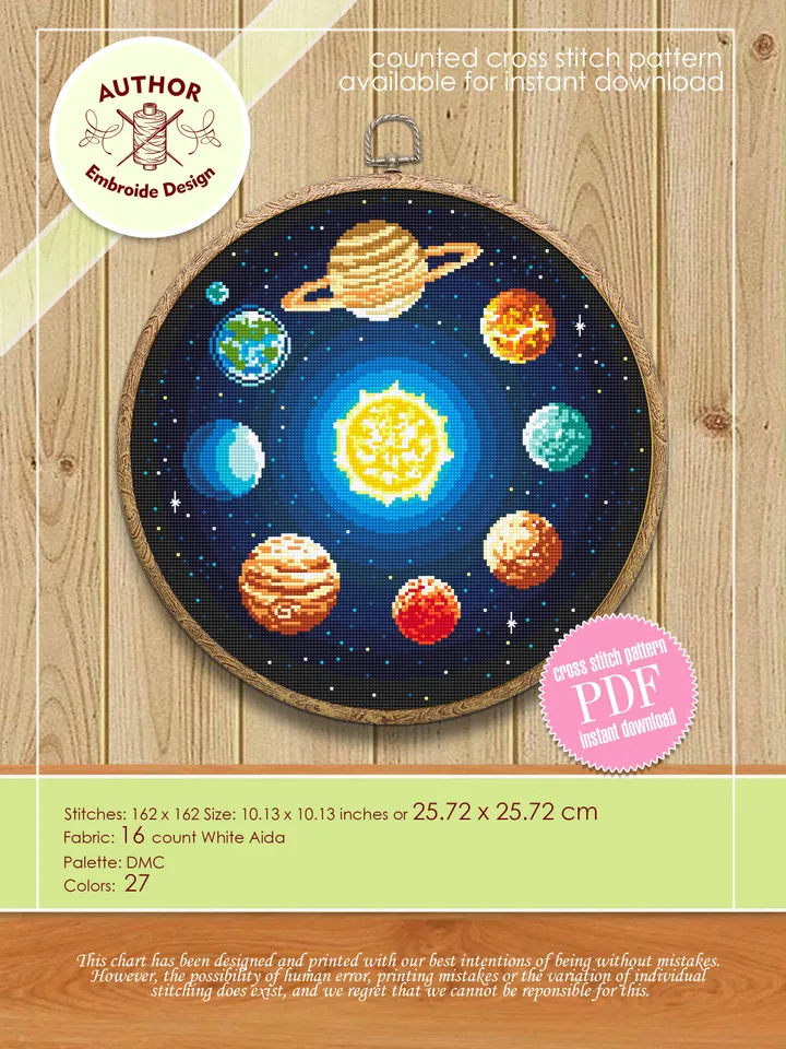 Solar system cross stitch pattern download PDF Planets cross stitch chart, Galaxy pattern PDF, Space cross stitch, Starry night sky #L58