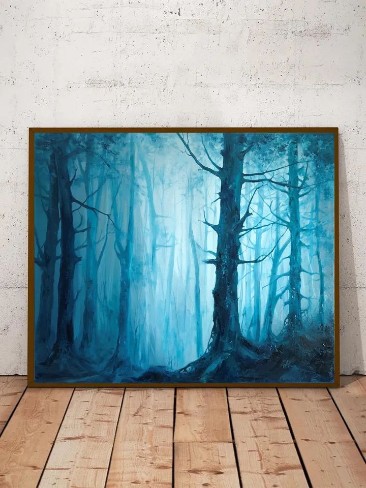 Forest Painting Original Oil Painting on Canvas Foggy Forest Landscape Artwork Misty Forest Painting