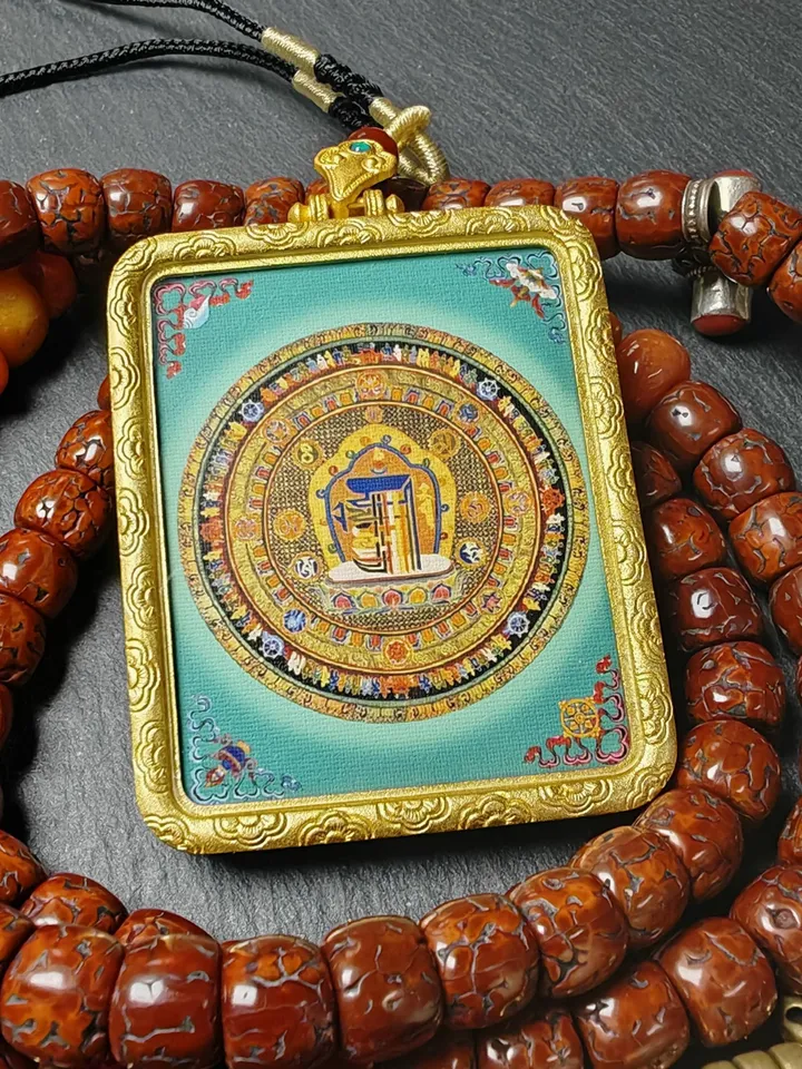 Gandhanra Handmade Tibetan Gau Ghau Shrine,Double Sided Shri Devi Tsa Tsa,Drashi Lhamo,Zashi Lhamo,Mini Tibetan Buddhist Altar Amulet