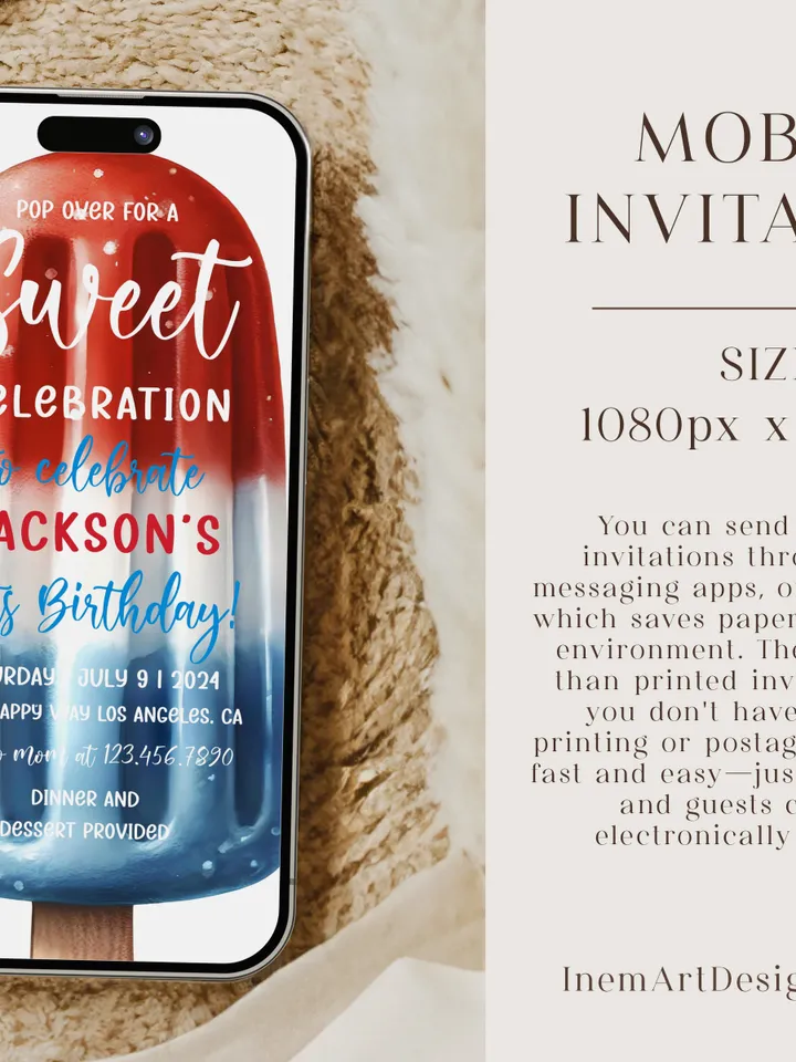 4th of July Invitation, Popsicle Birthday Invitation, Popsicles Pop on Over Invitation, Patriotic Party Invitation, Editable Template