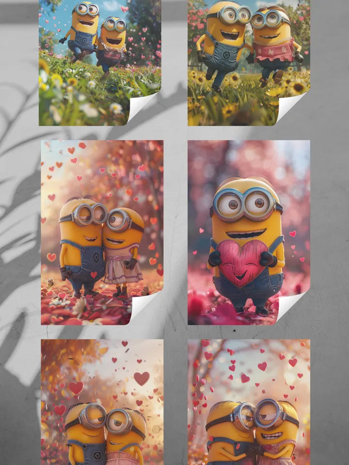 Set of 6 Romantic Minion Love Postcards – Cute Art for Couples