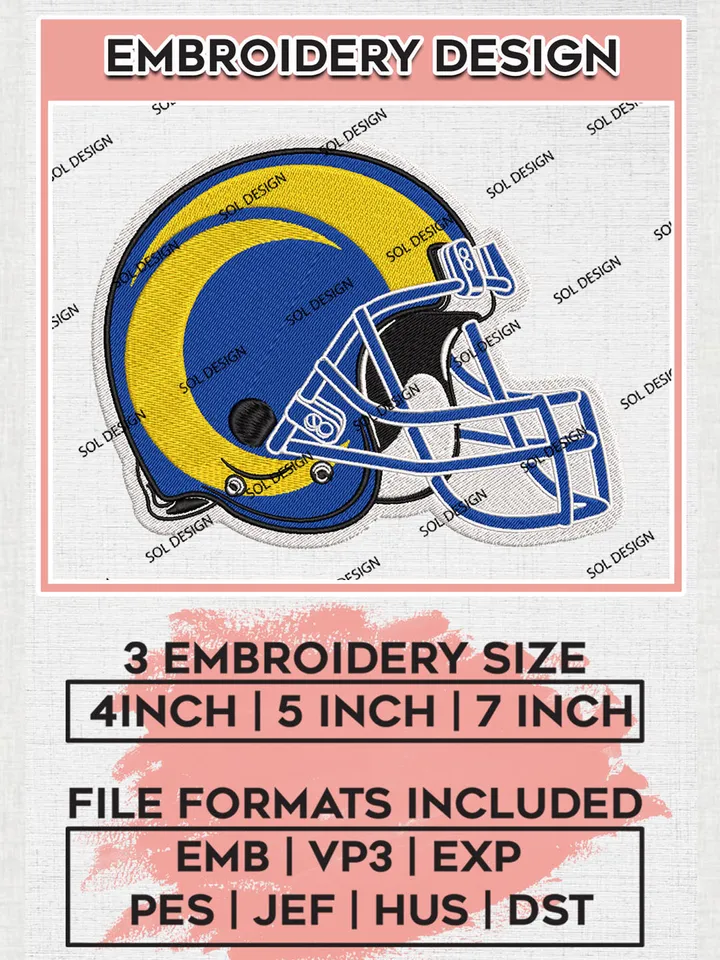 NFL Los Angeles Rams Helmet Embroidery Designs, NFL Rams, NFL Embroidery Designs, NFL Los Angeles Rams Machine Embroidery Design, Digital Download