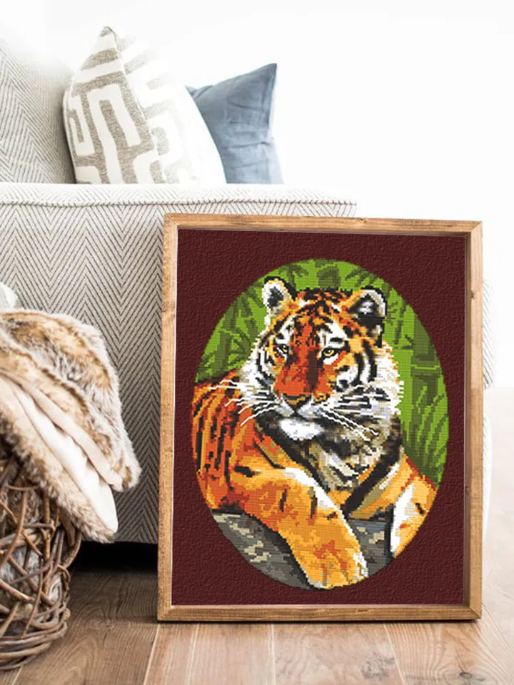 Tiger cross stitch pattern download PDF Wild animal cross stitch chart, Nature hand embroidery PDF Big tabby cat cross stitch Home decor #K5