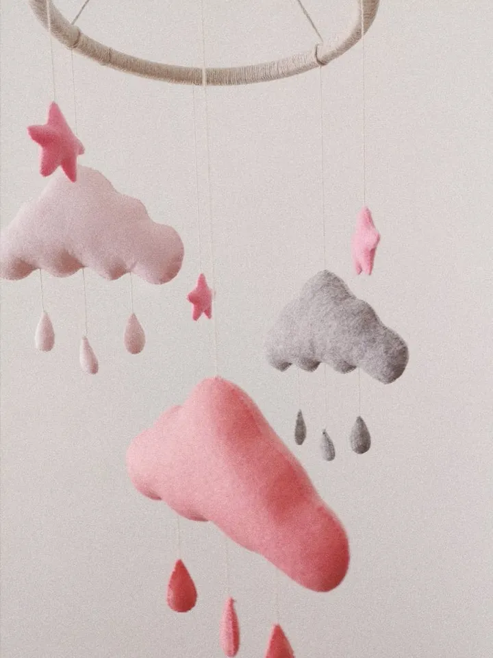 Three Cloud and stars Baby Mobile, Nursery Decor