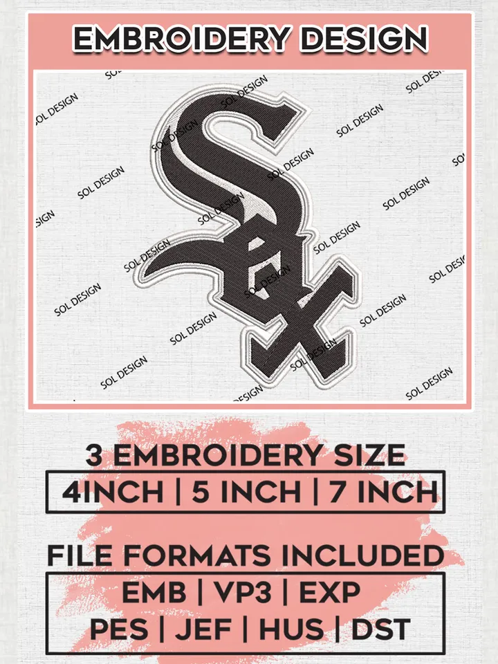 MLB Chicago White Sox Team Wordmark Logo Embroidery Design, MLB Chicago White Sox Embroidery files, Baseball Team, White Sox Design, Digital Download