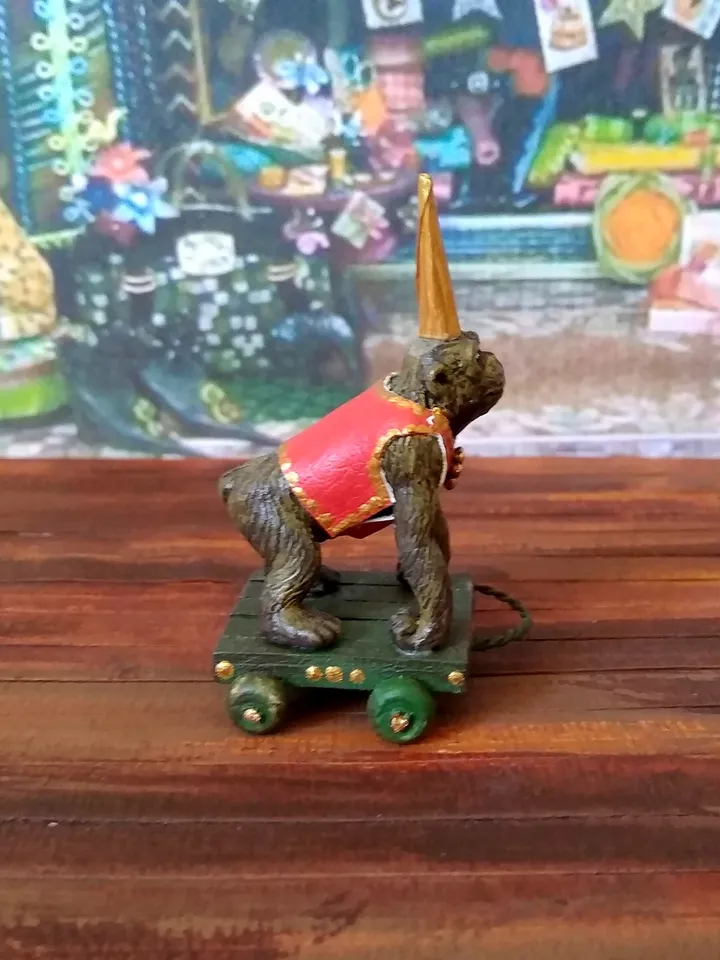 Monkey on a trolley. Wine toy for a doll.1:12 scale.