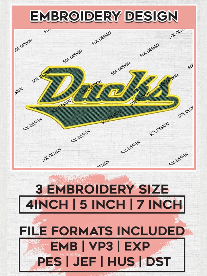 NCAA Ducks College Football Team Writing Logo Embroidery Design Files, NCAA Oregon Ducks Machine Embroidery, NCAA Teams, 3 sizes, NCAA Machine embroidery designs, Digital Download