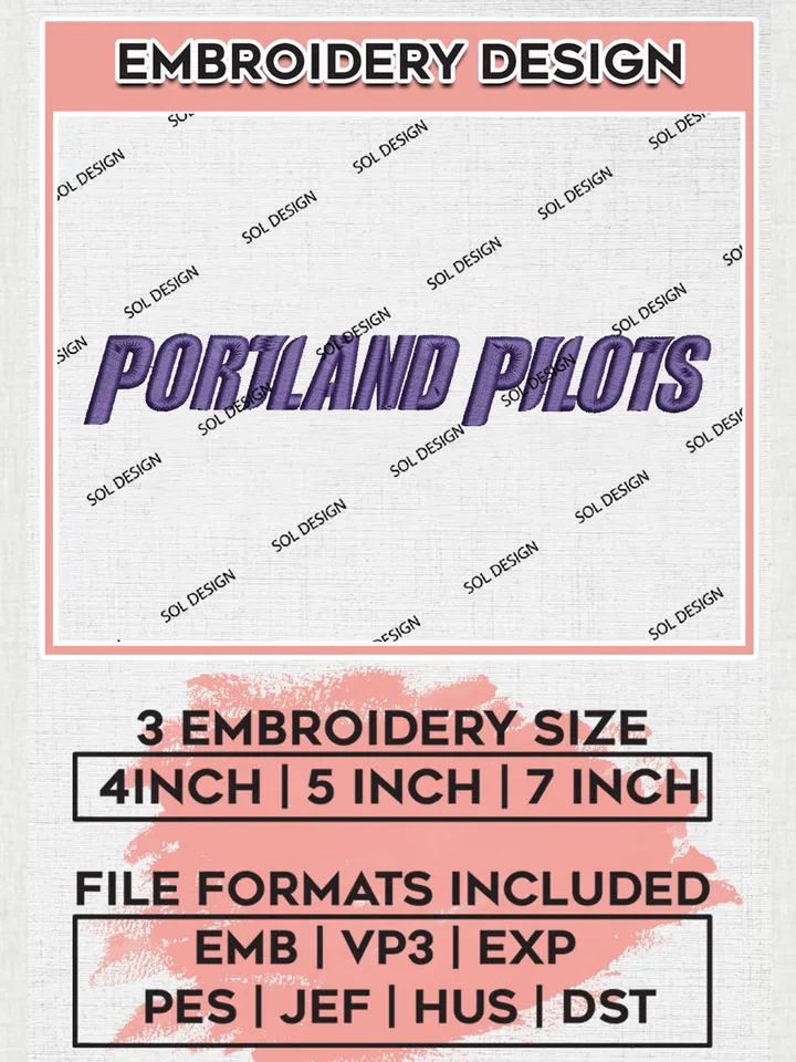 NCAA Portland Pilots Team Writing Logo Embroidery Design Files, NCAA Portland Pilots Machine Embroidery, NCAA Teams, Game Day, 3 sizes, NCAA Machine embroidery designs, Digital Download