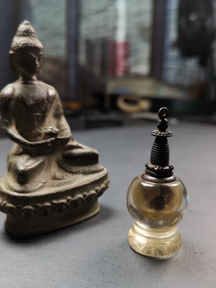 Gandhanra Handmade Tibetan Buddhist Amulet,Crystal Stupa Pendant,Pagoda,Buddhist Tower,Gau Shrine,Mani Rilbu Bottle,Consecration Zung,2.1"