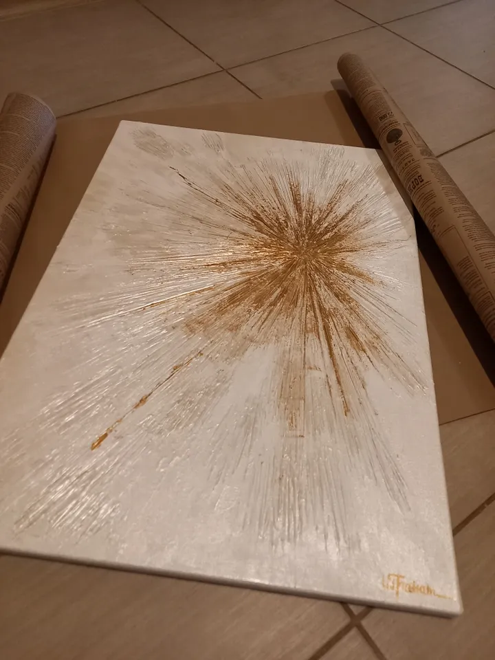 Star Light wall art | Modern Abstract Christmas Painting | 3D Gold Effect Acrylic Art on Canvas 70x50 cm | Handmade Artwork