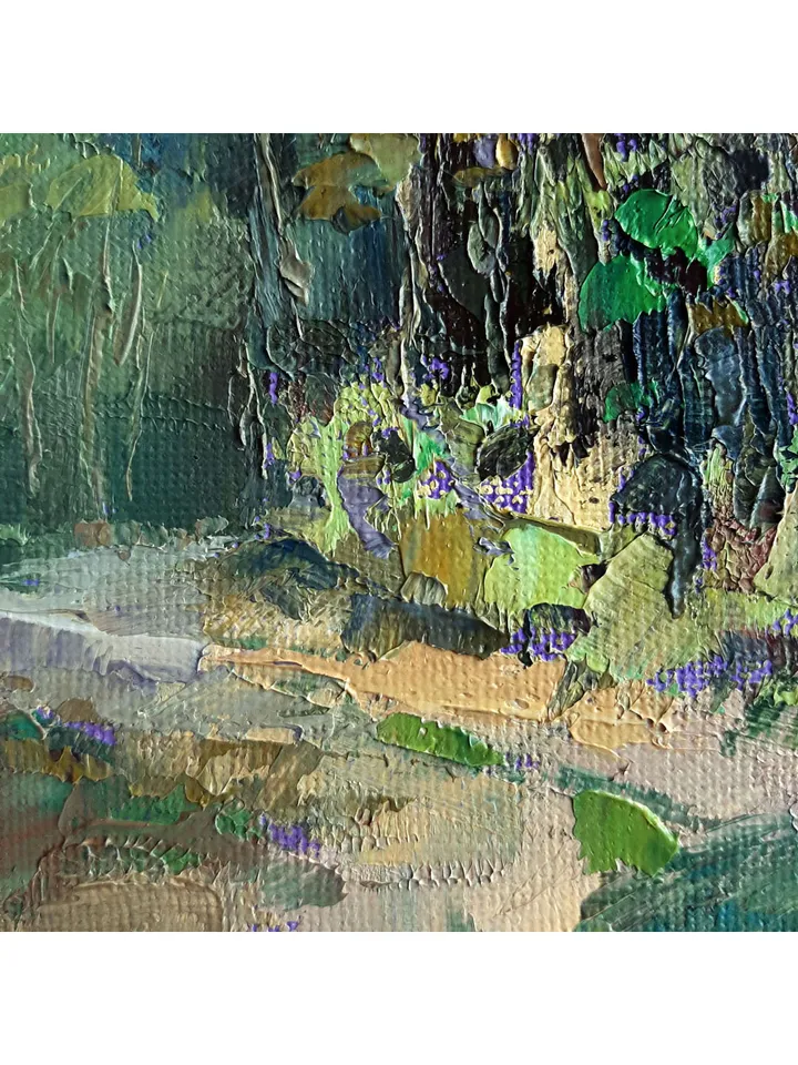 Sunlit Path Park Painting 9,4x7,1" Trees Summer Landscape ORIGINAL ART Impressionist Artwork hand painted by artist Marina Chuchko