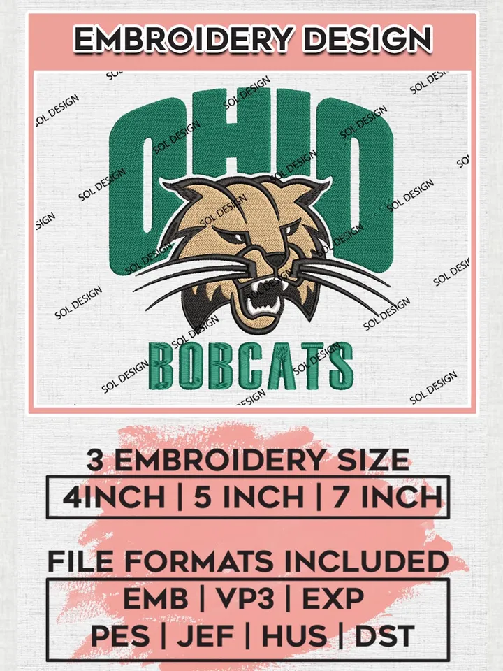 NCAA Ohio Bobcats Team Logo Machine Embroidery Design, NCAA Ohio Bobcats Team Design Design files, NCAA Team Embroidery Designs, NCAA Machine Embroidery Designs, Digital Download