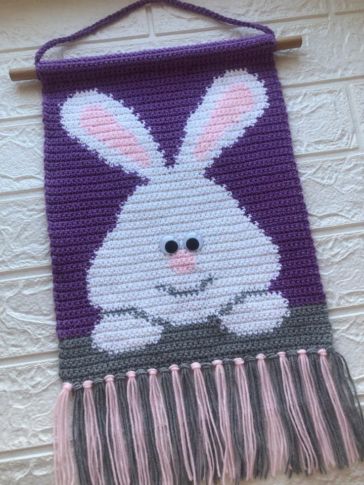 Crochet Bunny Wall Hanging Decor Pattern PDF