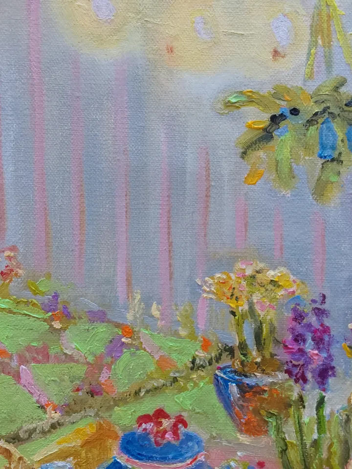 Oil painting on canvas 24x30cm (9.6x12 inches) "Tea Party in the Garden"