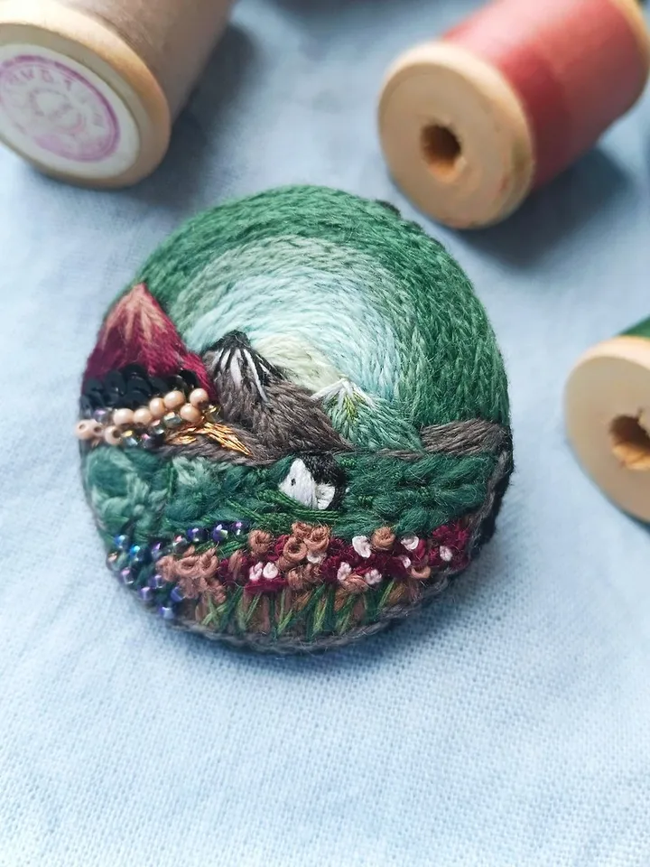 Landscape brooch Tiny landscape Pin Art Gift