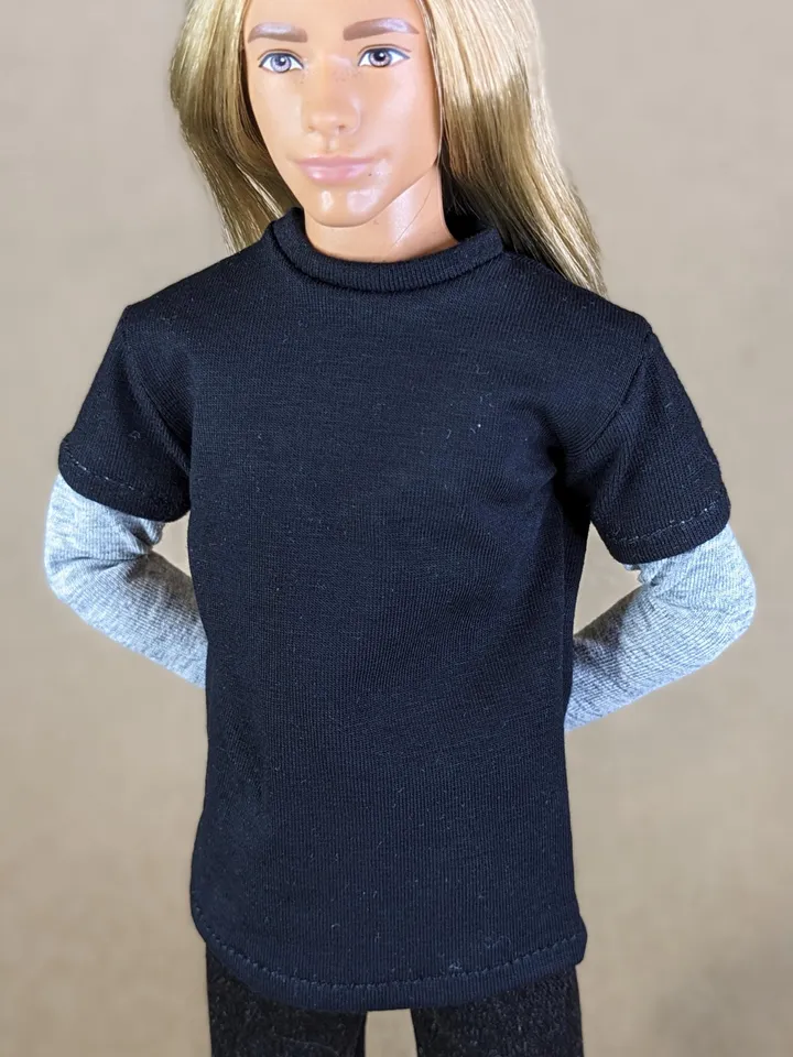 Black & gray long-sleeve T-shirt for 12-inch fashion male dolls
