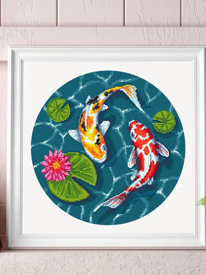 Koi pond cross stitch pattern download PDF Koi fish cross stitch chart, Fish embroidery design, Oriental decor, Water lily cross stitch #L50