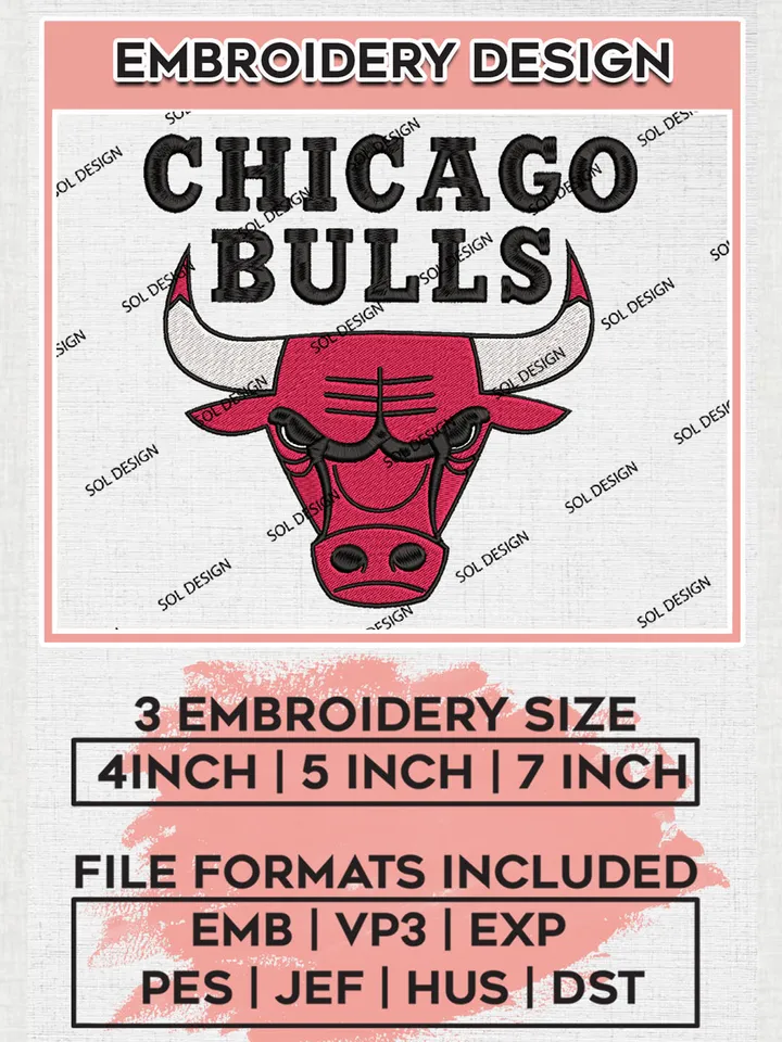 NBA Chicago Bulls Logo Embroidery Design, NBA Chicago Bulls Machine Embroidery Files, NBA Machine Embroidery Design, Machine Embroidery Design, Digital Download