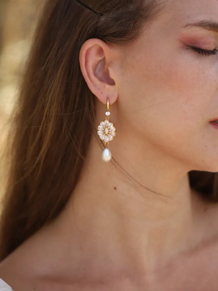 Boho Wedding Earrings, Swarovski Crystal Chandelier Bridal Earrings, Art Deco Statement Wedding Earrings For Bride, Pearl Statement Jewelry
