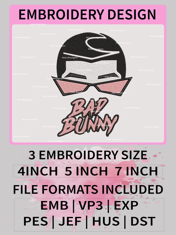 Bad Bunny 1 Embroidery Designs, Bad Bunny Machine Embroidery Patte, Logo Embroidery Files