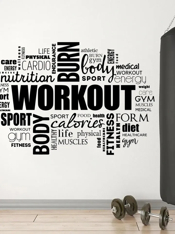 Workout GYM Wall Decal Motivational cloud of words Fitness Sticker z3317