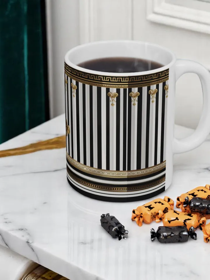Elegant Striped Mug, Luxury Coffee Cup, Chic Gift for Her, Home Decor, Ceramic Mug, Stylish Wedding Present, Drinkware, Kitchen Decor